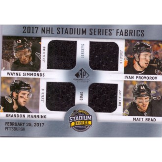 Jersey karty - Simmonds Wayne, Provorov Ivan, Manning Brandon, Read Matt - 2017-18 SP Game Used 17 Stadium Series Quad Fabrics No.SS4-FLY