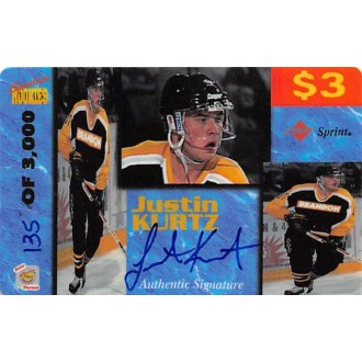 Podepsané karty - Kurtz Justin - 1995-96 Signature Rookies Auto-Phonex $3 Phone Cards No.23