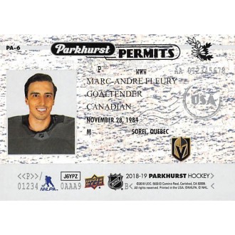 Insertní karty - Fleury Marc-Andre - 2018-19 Parkhurst Parkhurst Permits No.PA6