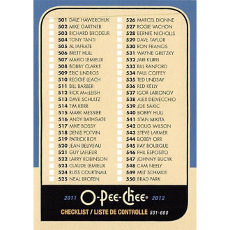 Řadové karty - Checklist 501-600 - 2011-12 O-Pee-Chee No.600