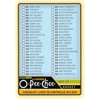 Řadové karty - Checklist 501-600 - 2012-13 O-Pee-Chee No.551