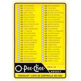 Řadové karty - Checklist 401-500 - 2012-13 O-Pee-Chee No.500