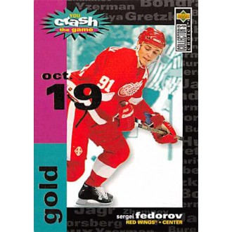 Insertní karty - Fedorov Sergei - 1995-96 Collectors Choice Crash the Game Oct.19 Gold No.C2
