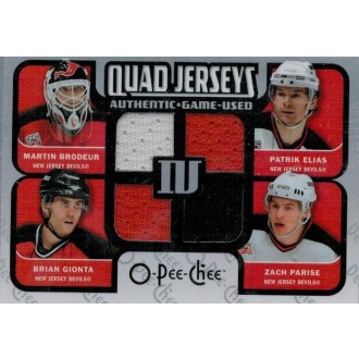 Jersey karty - Brodeur Martin, Gionta Brian, Eliáš Patrik, Parise Zach - 2007-08 O-Pee-Chee Materials Quad  No.QM-BEGP