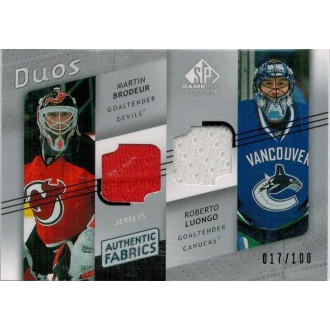 Jersey karty - Brodeur Martin, Luongo Roberto - 2008-09 SP Game Used Authentic Fabrics Duos No.AF2-BL