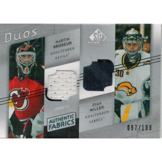 Jersey karty - Brodeur Martin, Miller Ryan - 2008-09 SP Game Used Authentic Fabrics Duos No.AF2-BM