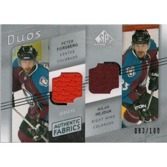 Jersey karty - Forsberg Peter, Hejduk Milan - 2008-09 SP Game Used Authentic Fabrics Duos No.AF2-HF