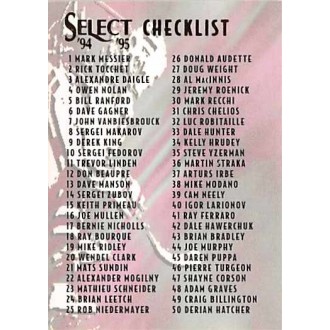 Řadové karty - Checklist 1-100 - 1994-95 Select No.199