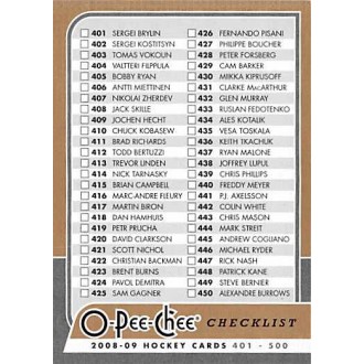 Řadové karty - Checklist 401-500 - 2008-09 O-Pee-Chee No.500