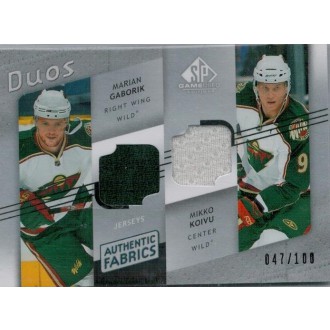 Jersey karty - Gáborík Marián, Koivu Mikko - 2008-09 SP Game Used Authentic Fabrics Duos No.AF2-GK