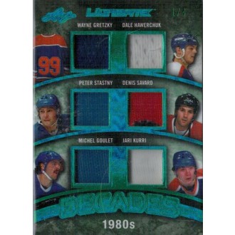 Jersey karty - Gretzky Wayne, Hawerchuk Dale, Stastny Peter,Savard Denis,Goulet Michel,Kurri Jari - 2016-17 Leaf Ultimate Decades Memorabilia Green Spectrum No.UD-12