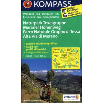 Turistické mapy - Naturpark Texelgruppe, Meraner Höhenweg - Kompass 043
