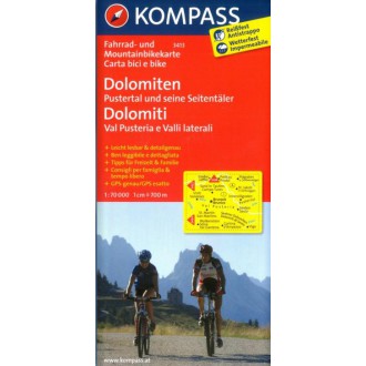 Turistické mapy - Cyklomapa Dolomiten, Pustertal, Seitentäler - Kompass 3413