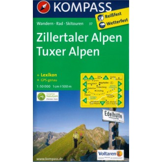 Turistické mapy - Zillertaler Alpen, Tuxer Alpen - Kompass 37