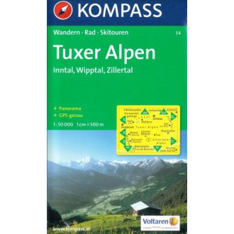 Turistické mapy - Tuxer Alpen - Kompass 34