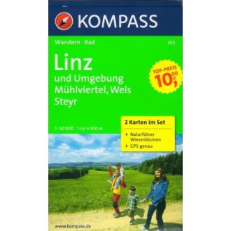 Turistické mapy - Linz und Umgebung, Mühlviertel, Wels, Steyr -set 2 map - Kompass 202