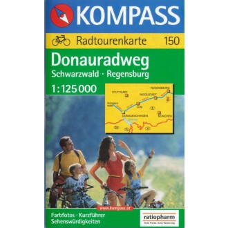 Turistické mapy - Cyklomapa Donauradweg - Schwarzwald-Regensburg - Kompass 150