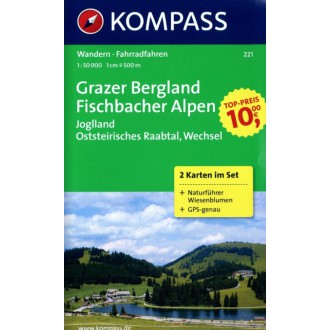 Turistické mapy - Grazer Bergland, Fischbacher Alpen - set 2 map - Kompass 221