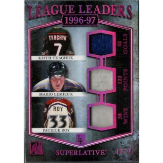 Jersey karty - Tkachuk Keith, Lemieux Mario, Roy Patrick - 2017-18 ITG Superlative League Leaders Spectrum Magenta No.LL-14