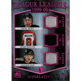 Jersey karty - Bure Pavel, Recchi Mark, Jágr Jaromír - 2017-18 ITG Superlative League Leaders Spectrum Magenta No.LL-03