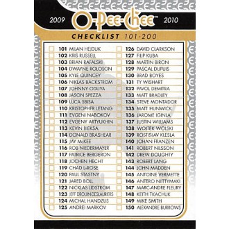 Řadové karty - Checklist 101-200 - 2009-10 O-Pee-Chee No.497