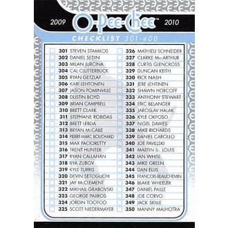 Řadové karty - Checklist 301-400 - 2009-10 O-Pee-Chee No.499