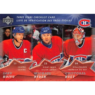 Insertní karty - Huet Cristobal, Koivu Saku, Ryder Michael - 2007-08 McDonalds Upper Deck Three Stars Checklists No.CL1