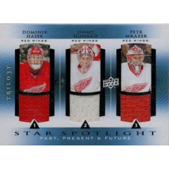 Jersey karty - Hašek Dominik, Howard Jimmy, Mrázek Petr - 2013-14 Trilogy Three Star Past Present Future Jerseys No.PPF-DRW