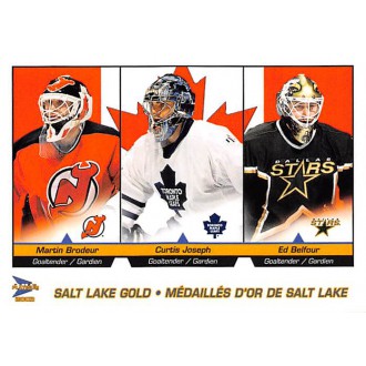 Insertní karty - Brodeur Martin, Joseph Curtis, Belfour Ed - 2002-03 McDonalds Pacific Salt Lake Gold No.1