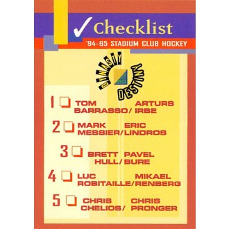 Insertní karty - Checklist Dynasty Destiny - 1994-95 Stadium Club No.NNO