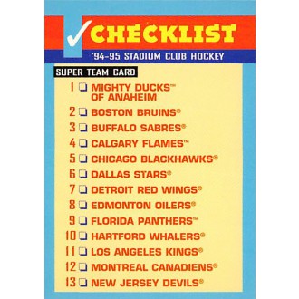 Insertní karty - Checklist Super Team Card - 1994-95 Stadium Club No.NNO