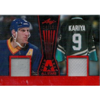 Jersey karty - Hull Brett, Kariya Paul - 2017-18 Leaf Gold All Stars Memorabilia Red No.GLAS-04