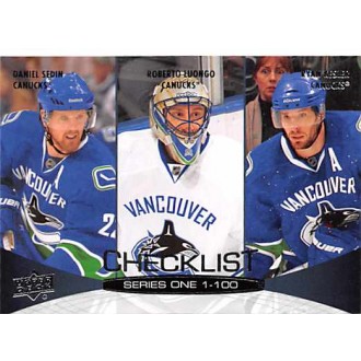 Řadové karty - Sedin Daniel, Luongo Roberto, Kesler Ryan - 2011-12 Upper Deck No.199