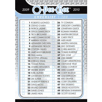 Řadové karty - Checklist 1-100 - 2009-10 O-Pee-Chee No.496