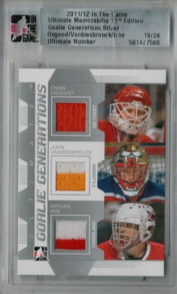 Jersey karty - Osgood Chris, Vanbiesbrouck John, Irbe Arturs - 2011-12 ITG Ultimate Memorabilia Goalie Generations Memorabilia No.7