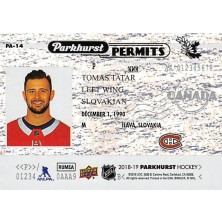 Tatar Tomáš - 2018-19 Parkhurst Parkhurst Permits No.PA14