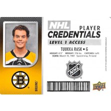 Rask Tuukka - 2017-18 MVP NHL Player Credentials Level 1 Access No.NHL-TR
