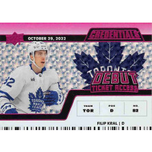 Král Filip - 2022-23 Credentials Horizontal Debut Ticket Access Pink No.124
