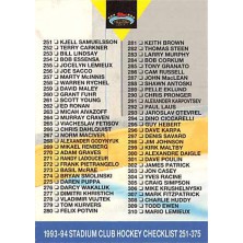 Checklist 251-375 - 1993-94 Stadium Club No.499