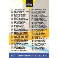 Checklist 126-250 - 1993-94 Stadium Club No.250